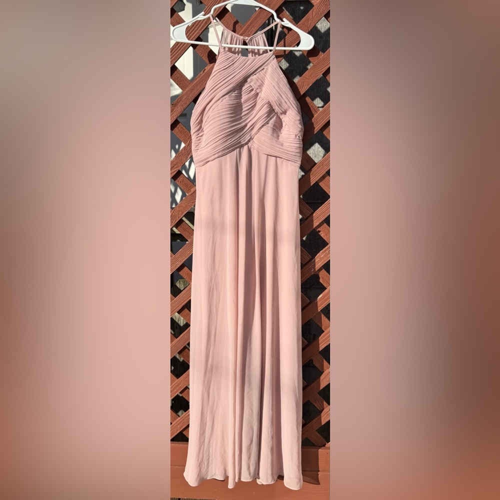 Levkoff Pleated Halter Chiffon Gown | Size 6 | Blush Pink